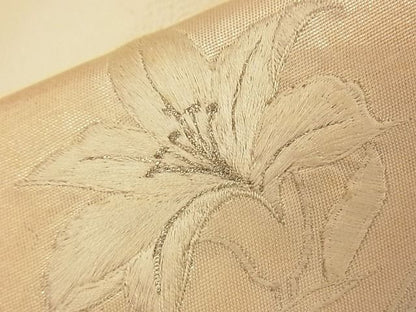 平和屋着物■九寸名古屋帯　刺繍　地紙花文　金銀糸　逸品　n-bj0621