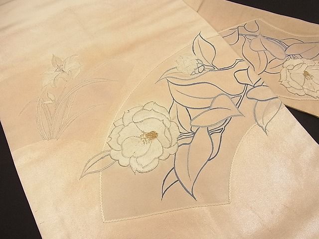 平和屋着物■九寸名古屋帯　刺繍　地紙花文　金銀糸　逸品　n-bj0621