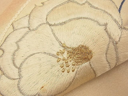 平和屋着物■九寸名古屋帯　刺繍　地紙花文　金銀糸　逸品　n-bj0621