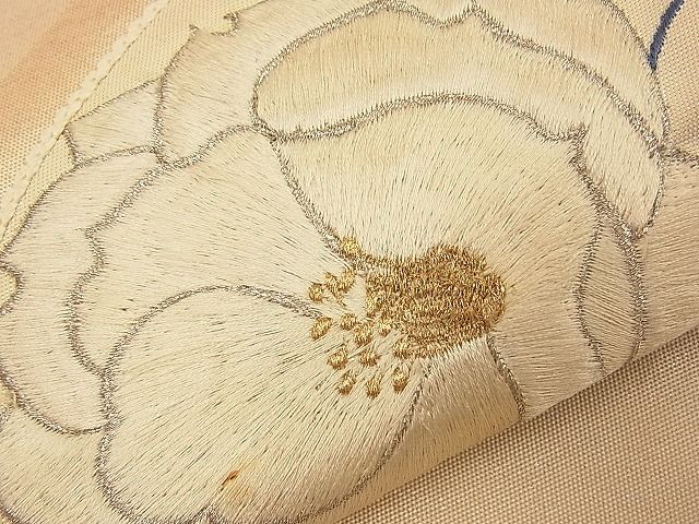 平和屋着物■九寸名古屋帯　刺繍　地紙花文　金銀糸　逸品　n-bj0621