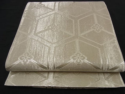 平和屋着物■六通柄袋帯 花菱亀甲文 銀糸 逸品 n-nr0040