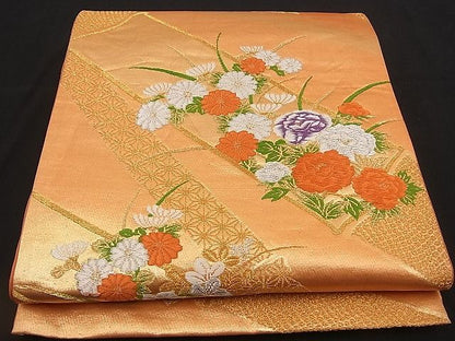 平和屋着物■六通柄袋帯 唐織 吉祥竹花文 金銀糸 逸品