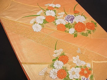 平和屋着物■六通柄袋帯 唐織 吉祥竹花文 金銀糸 逸品