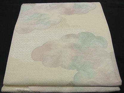 平和屋着物■六通柄袋帯 吉祥雲取り文 銀糸 逸品 n-rv0039