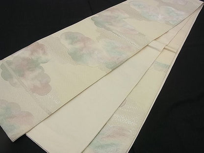 平和屋着物■六通柄袋帯 吉祥雲取り文 銀糸 逸品 n-rv0039