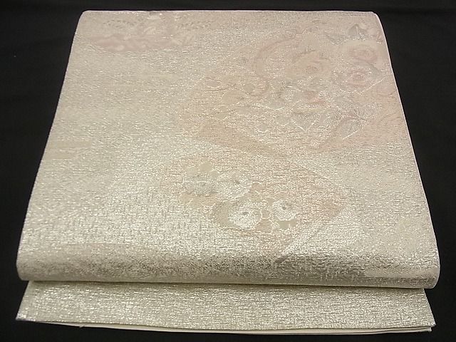平和屋着物■西陣　六通柄袋帯　地紙草花文　銀糸　逸品　n-qw0123
