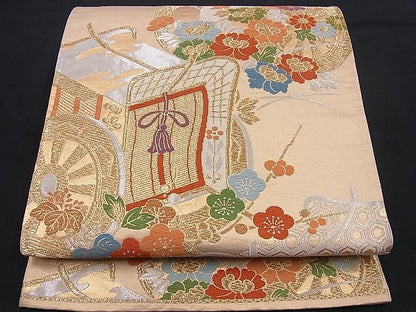 平和屋着物■六通柄袋帯 唐織 御所車花文 金銀糸 逸品 n-je2202