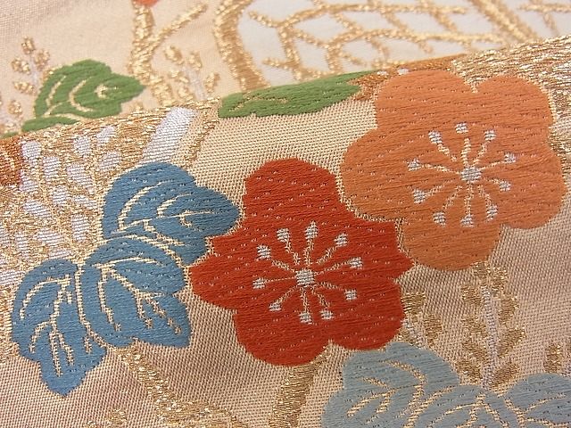 平和屋着物■六通柄袋帯 唐織 御所車花文 金銀糸 逸品 n-je2202