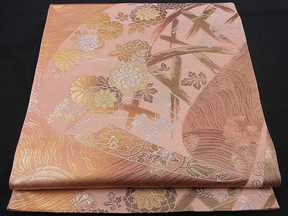 平和屋着物■六通柄袋帯 短冊籬菊花文 金銀糸 逸品 n-je2204