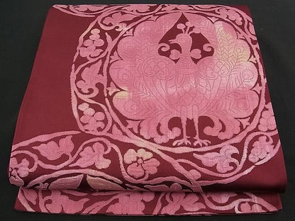 平和屋着物■六通柄袋帯 孔雀花丸文 逸品 n-qw0336