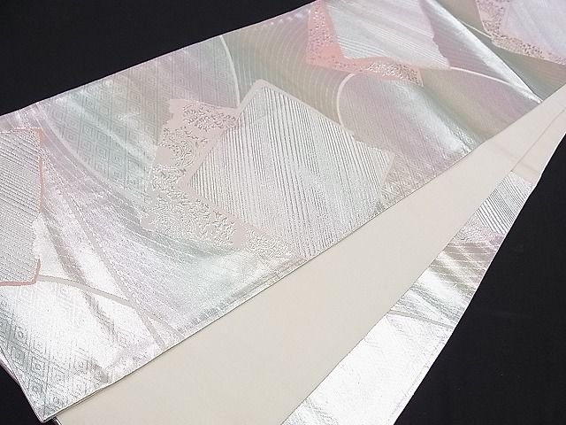 平和屋着物■六通柄袋帯　破れ色紙吉祥文　銀糸　逸品　ze5090
