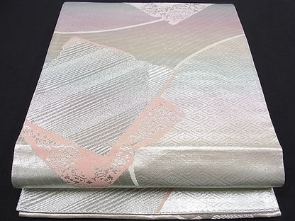 平和屋着物■六通柄袋帯　破れ色紙吉祥文　銀糸　逸品　ze5090