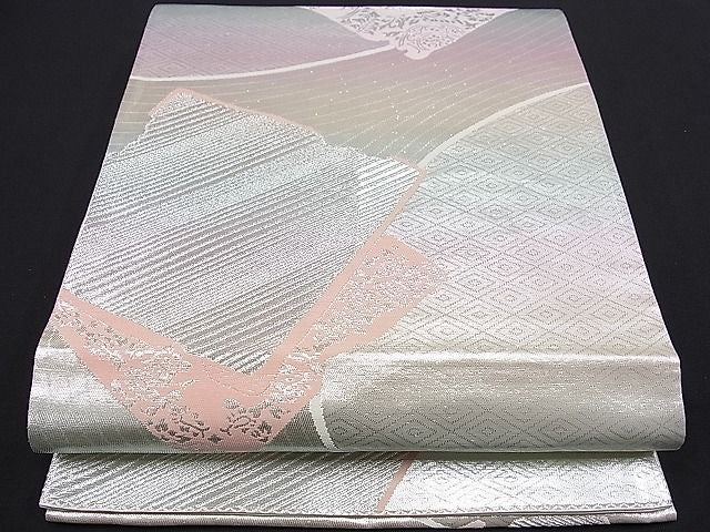 平和屋着物■六通柄袋帯　破れ色紙吉祥文　銀糸　逸品　ze5090