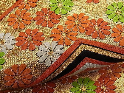 平和屋着物■六通柄袋帯　唐織　亀甲花文　黒地　金糸　逸品　ch2812