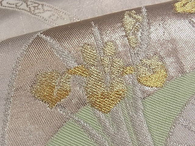 平和屋着物■六通柄袋帯 格子扇面草花文 金銀糸 逸品 ch2808