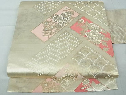 平和屋着物■九寸名古屋帯 檜垣吉祥草花文 金糸 逸品 th2802