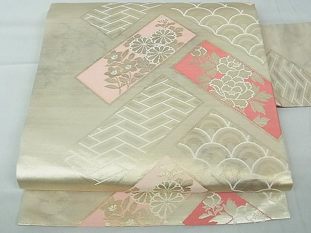 平和屋着物■九寸名古屋帯 檜垣吉祥草花文 金糸 逸品 th2802