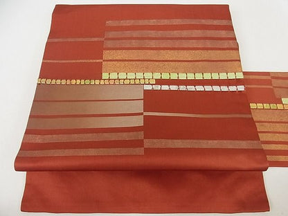 平和屋着物■九寸名古屋帯 横段文 金糸 逸品 cm2730