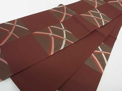 平和屋着物■六通柄袋帯　市松籬文　逸品　az4473