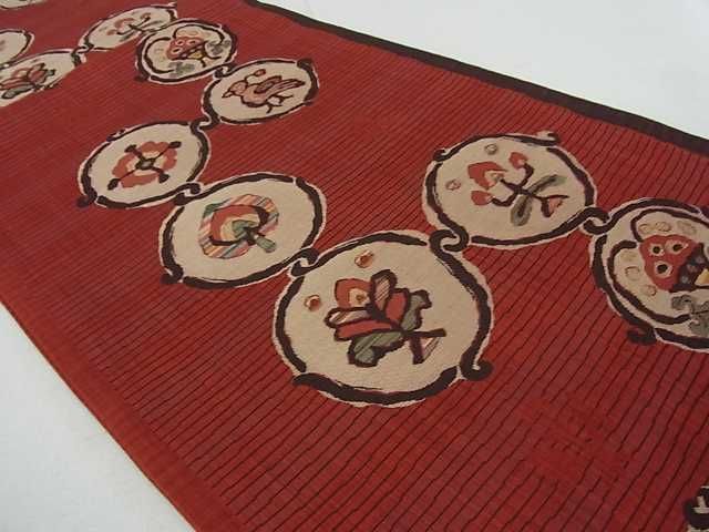 平和屋着物■六通柄袋帯 陶漆 花鳥丸文 逸品 az4661