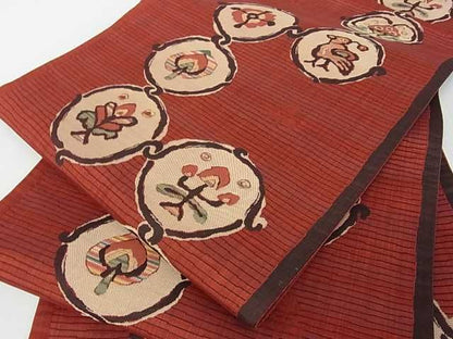 平和屋着物■六通柄袋帯 陶漆 花鳥丸文 逸品 az4661