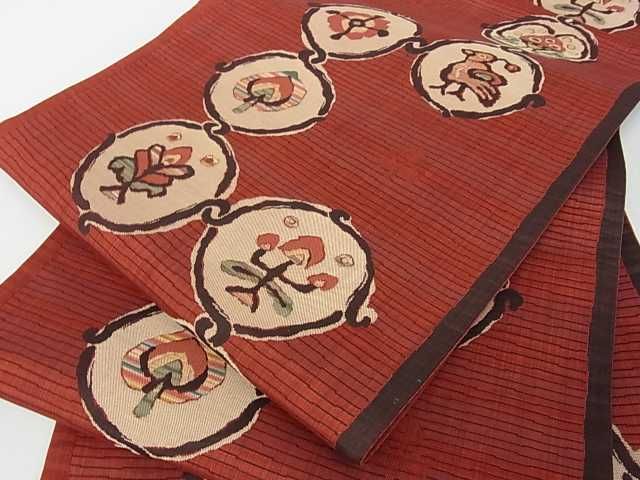 平和屋着物■六通柄袋帯 陶漆 花鳥丸文 逸品 az4661