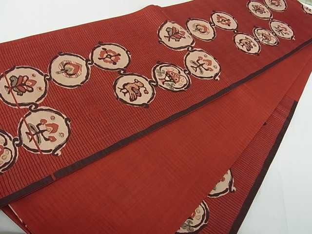 平和屋着物□六通柄袋帯 陶漆 花鳥丸文 逸品 az4661