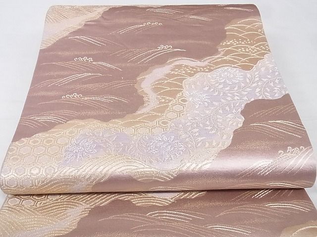 平和屋着物■六通柄袋帯 道長草花文 金銀糸 正絹 逸品 A-gk003