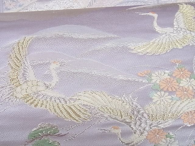 平和屋着物■六通柄袋帯 唐織 飛鶴草花文 金銀糸 正絹 逸品 A-gk010