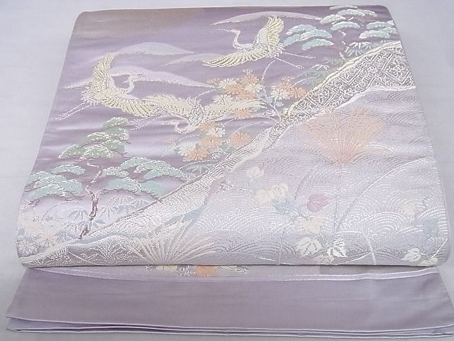平和屋着物■六通柄袋帯 唐織 飛鶴草花文 金銀糸 正絹 逸品 A-gk010