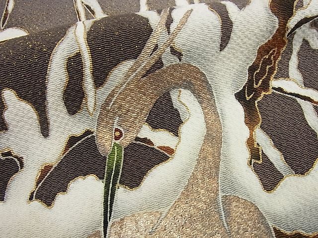 平和屋本店■最高傑作 浦野理一 訪問着 国宝中国画 雪中の白鷺 源氏鼠色地 金彩 たとう紙・色紙付 逸品 未使用3s5067