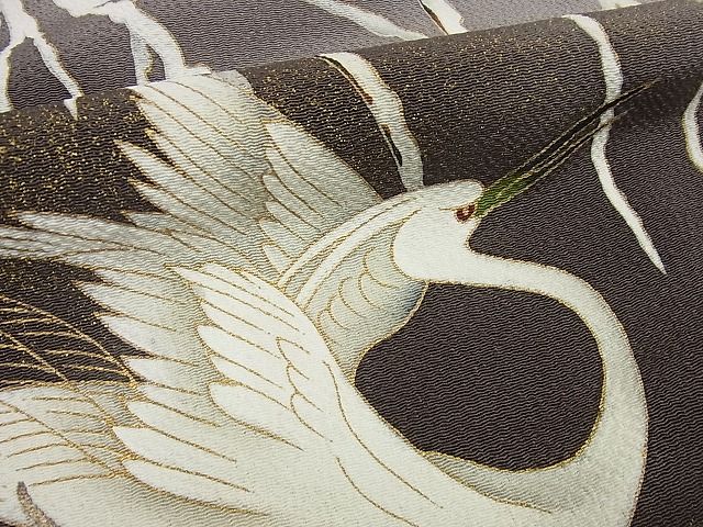 平和屋本店■最高傑作 浦野理一 訪問着 国宝中国画 雪中の白鷺 源氏鼠色地 金彩 たとう紙・色紙付 逸品 未使用3s5067