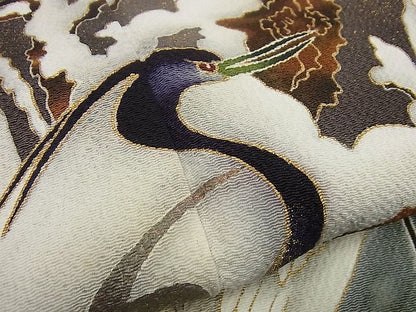 平和屋本店■最高傑作 浦野理一 訪問着 国宝中国画 雪中の白鷺 源氏鼠色地 金彩 たとう紙・色紙付 逸品 未使用3s5067
