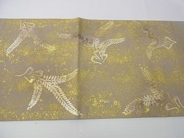 平和屋本店●希少 浦野理一 金彩友禅 九寸開き名古屋帯 草花文 鬼しぼ縮緬 逸品 未使用 3s30409