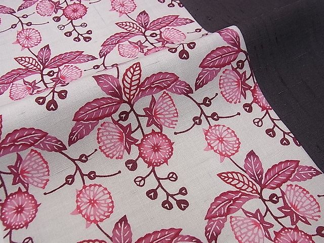 平和屋本店●極上　希少　玉那覇清　清布びんがた　琉球紅型　琉藍　九寸名古屋帯　草花間道　やまと誂製　証紙付　3s30439