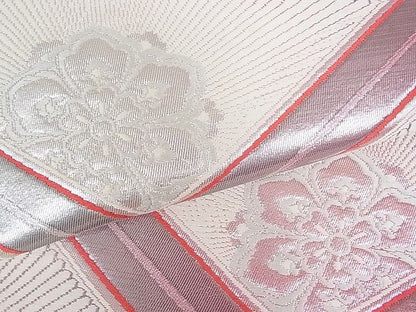 平和屋着物■六通柄袋帯 吉祥花文 銀糸 逸品 jm2319