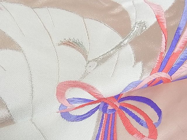 平和屋着物■六通柄袋帯 孔雀結び紐文 銀糸 逸品 jm2322
