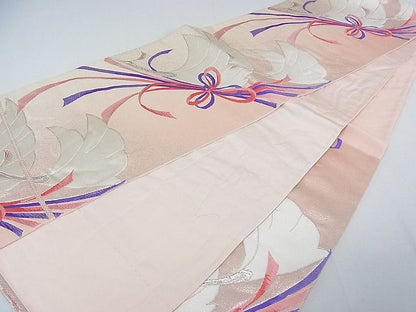 平和屋着物■六通柄袋帯 孔雀結び紐文 銀糸 逸品 jm2322
