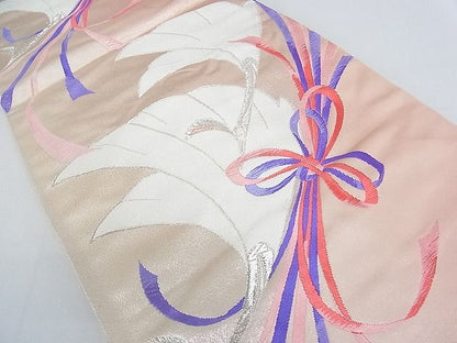 平和屋着物■六通柄袋帯 孔雀結び紐文 銀糸 逸品 jm2322
