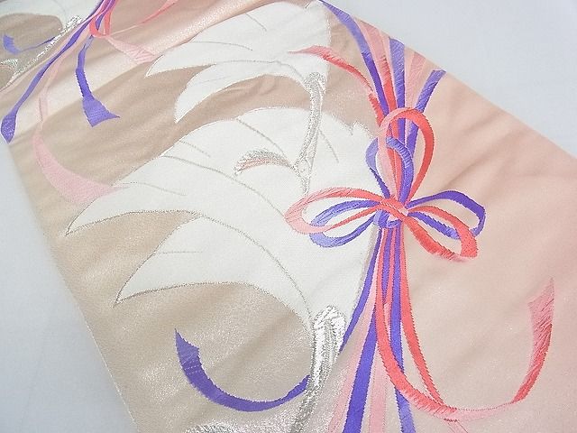 平和屋着物■六通柄袋帯 孔雀結び紐文 銀糸 逸品 jm2322