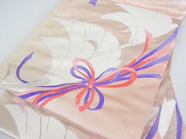 平和屋着物■六通柄袋帯 孔雀結び紐文 銀糸 逸品 jm2322