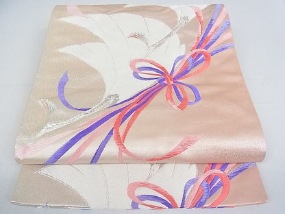 平和屋着物■六通柄袋帯 孔雀結び紐文 銀糸 逸品 jm2322