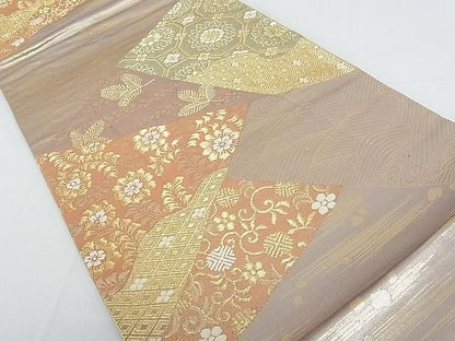 平和屋着物■六通柄袋帯 切嵌吉祥花文 金糸 逸品 jm2328