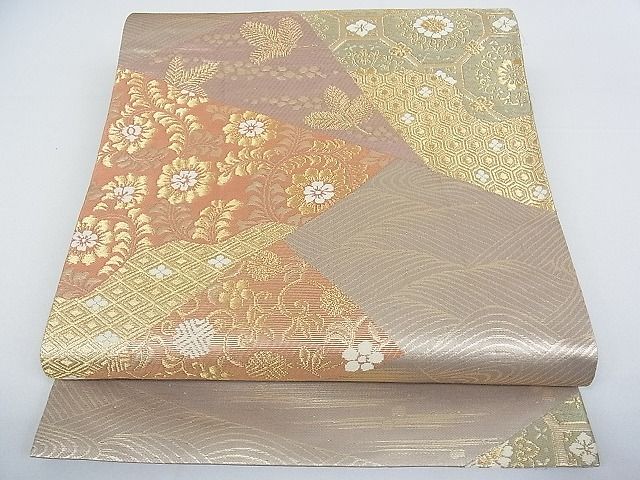 平和屋着物■六通柄袋帯 切嵌吉祥花文 金糸 逸品 jm2328