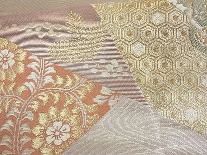 平和屋着物■六通柄袋帯 切嵌吉祥花文 金糸 逸品 jm2328