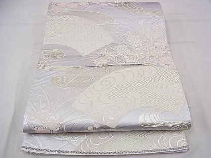 平和屋着物■六通柄袋帯 唐織 地紙吉祥花文 銀糸 逸品 n-ts0037
