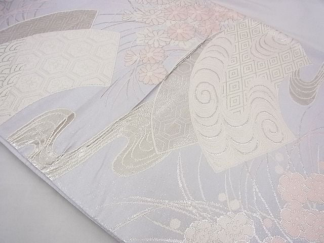 平和屋着物■六通柄袋帯 唐織 地紙吉祥花文 銀糸 逸品 n-ts0037