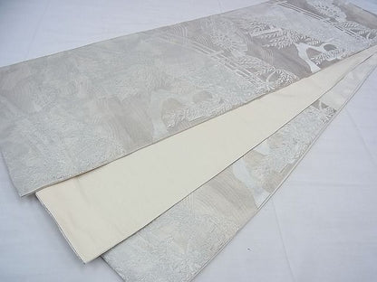 平和屋着物■六通柄袋帯 渡橋に柳 銀糸 逸品 n-ts0098
