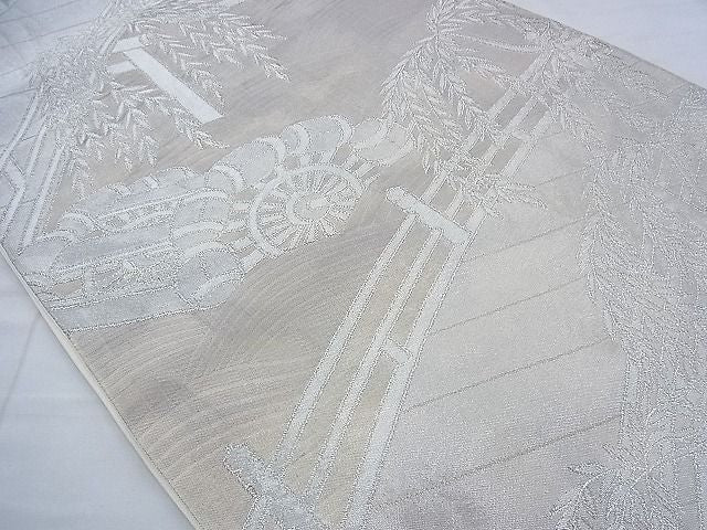 平和屋着物■六通柄袋帯 渡橋に柳 銀糸 逸品 n-ts0098