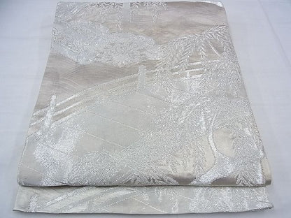 平和屋着物■六通柄袋帯 渡橋に柳 銀糸 逸品 n-ts0098